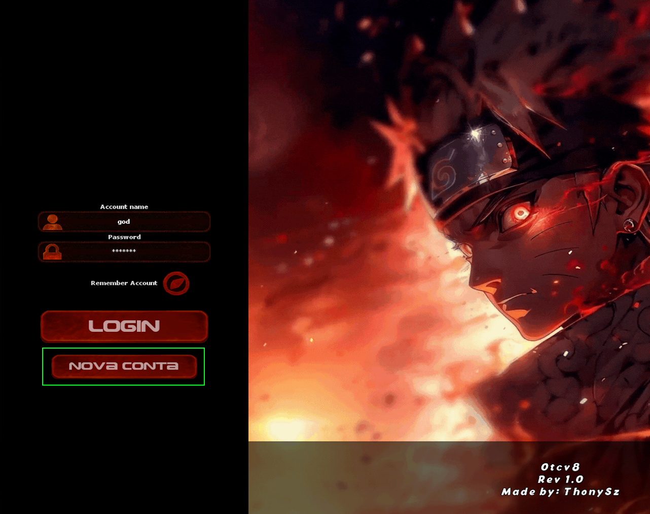 Tela de criação de conta